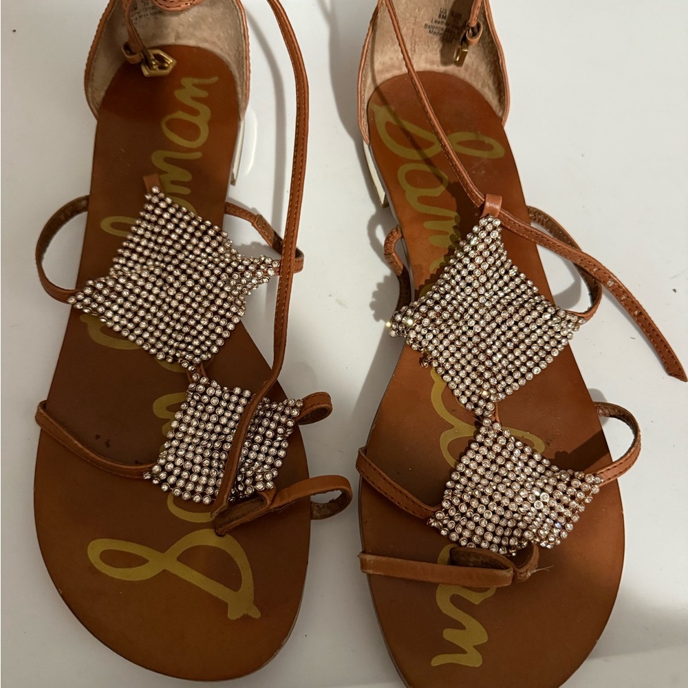Sam Edelman Tan Rhinestone Sandals